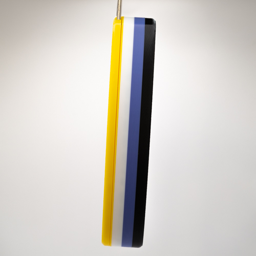 Non-binary Cordsmith featuring yellow, white, purple and black stripes.