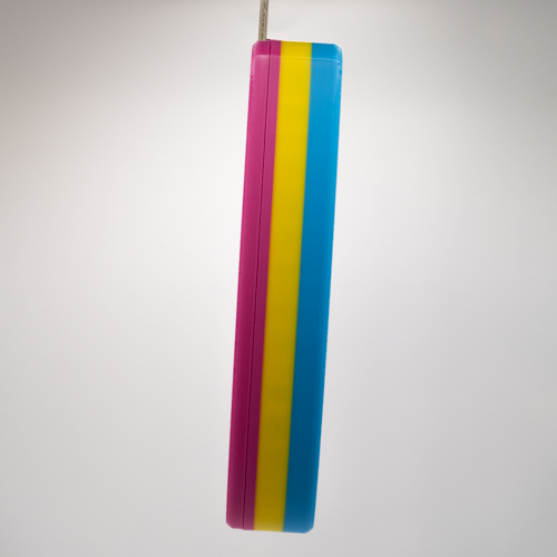 Pansexual Cordsmith featuring magenta, yellow and cyan stripes.