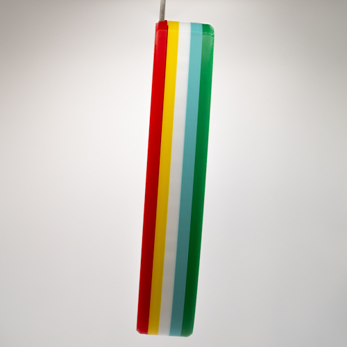 Disability Cordsmith featuring stripes in red, yellow, white, light blue and green.